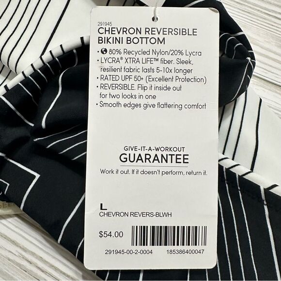 ATHLETA CHEVRON RIVERSIBLE BIKINI BOTTOM LARGE‎ NWT BLACK WHITE UPF 50+ - Picture 5 of 8